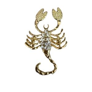 Scorpio Zodiac Sign Brooch with Rhinestones in Gold Tone